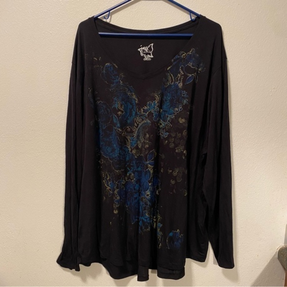 Just‎ My Size Shirt Women’s Size 5X Pull Over Floral Black Long Sleeve